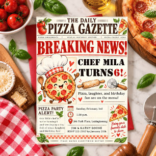 Watercolor Pizza chef Gazette Krant Verjaardag Kaart