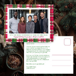 Watercolor Plaid Christmas Custom Photo Business Feestdagenkaart