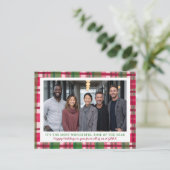 Watercolor Plaid Christmas Custom Photo Business Feestdagenkaart (Staand voorkant)