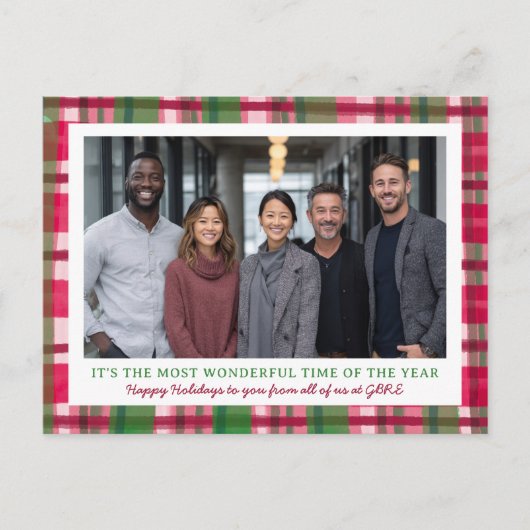 Watercolor Plaid Christmas Custom Photo Business Feestdagenkaart (Voorkant)