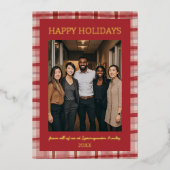 Watercolor Plaid Handmade Custom Photo Business  Folie Feestdagenkaart (Voorkant)