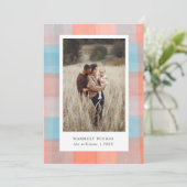 Watercolor Plaid | Koraalgrijs Lichtblauw foto  Feestdagenkaart (Staand voorkant)