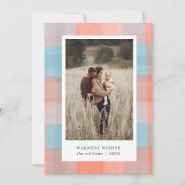 Watercolor Plaid | Koraalgrijs Lichtblauw foto Feestdagenkaart