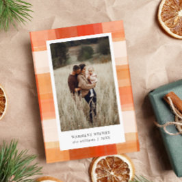 Watercolor Plaid | Rood Beige Oranje 2 Foto Feestdagenkaart