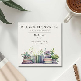 Watercolor Plant and Book Design Vierkante Visitekaartje