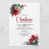 Watercolor Poinsettia Christmas Dinner Party Kaart (Voorkant)