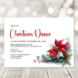 Watercolor Poinsettia Christmas Dinner Party Kaart