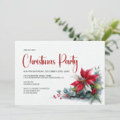 Watercolor Poinsettia Christmas Party Kaart (Staand voorkant)