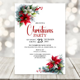 Watercolor Poinsettia Christmas Party Kaart