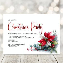 Watercolor Poinsettia Christmas Party Kaart