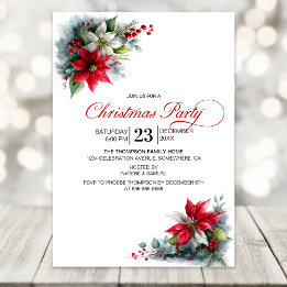 Watercolor Poinsettia Christmas Party Kaart