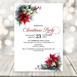 Watercolor Poinsettia Christmas Party Kaart