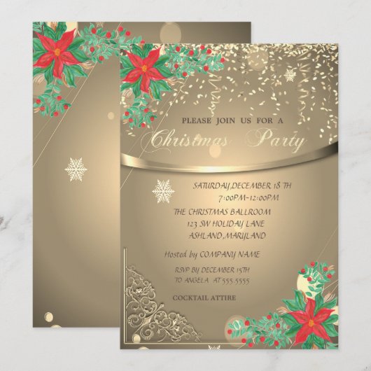 Watercolor Poinsettia, Confetti Company Kerstmis  Kaart (Voorkant / Achterkant)