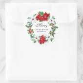 Watercolor Poinsettia en Hulst | Prettig Kerstfees Ronde Sticker (Tas)