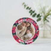 Watercolor Poinsettia Familie Kerst Ronde Feestdagenkaart (Staand voorkant)