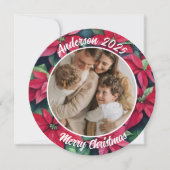Watercolor Poinsettia Familie Kerst Ronde Feestdagenkaart (Voorkant)
