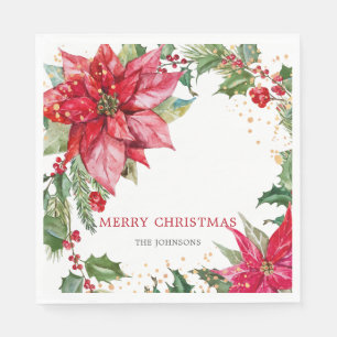 Watercolor Poinsettia Goud Spatten Persoonlijk Servet