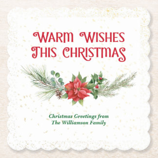 Watercolor Poinsettia Holly Bouquet Christmas Kartonnen Onderzetters