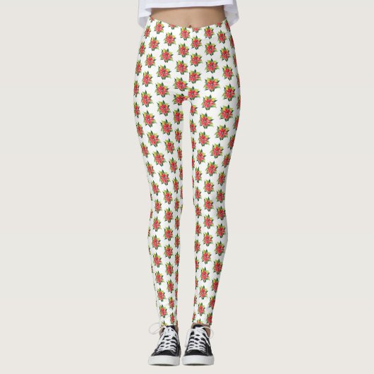 Watercolor Poinsettia - Kerst Leggings (Voorkant)
