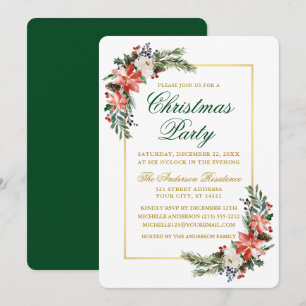 Watercolor Poinsettia Kerstfeest Goud Groen Kaart