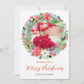 Watercolor Poinsettia Kerstkrans Fotokaarten Feestdagenkaart (Voorkant)