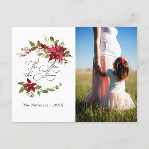 Watercolor Poinsettia Kerstmis Verwacht Baby Aankondigingskaart