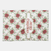 Watercolor Poinsettia Merry Christmas Theedoek (Horizontaal)