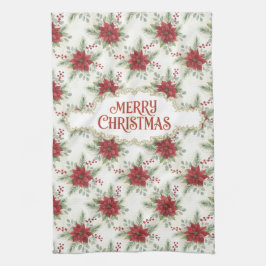 Watercolor Poinsettia Merry Christmas Theedoek