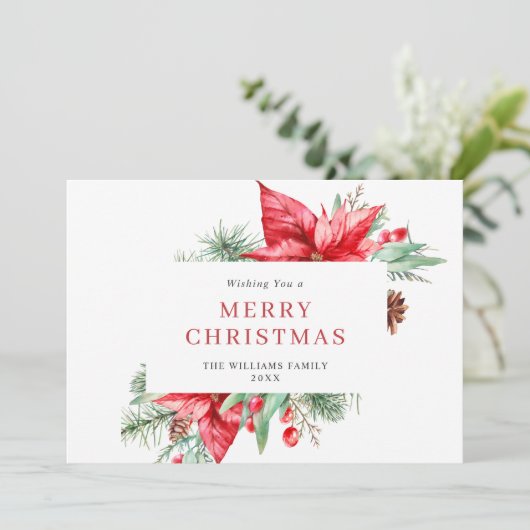 Watercolor Poinsettia Mistletoe Kerst Groet Feestdagenkaart (Staand voorkant)