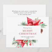Watercolor Poinsettia Mistletoe Kerstgroet Feestdagenkaart (Voorkant / Achterkant)