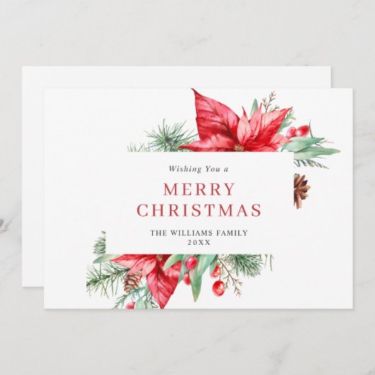 Watercolor Poinsettia Mistletoe Kerstgroet Feestdagenkaart (Voorkant / Achterkant)