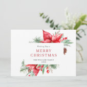 Watercolor Poinsettia Mistletoe Kerstgroet Feestdagenkaart (Staand voorkant)