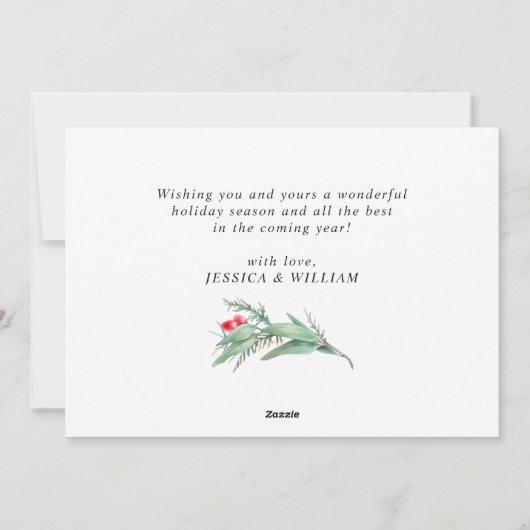 Watercolor Poinsettia Mistletoe Kerstgroet Feestdagenkaart (Achterkant)