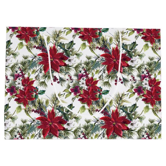 Watercolor Poinsettia Pattern  Groot Cadeauzakje (Achterkant)