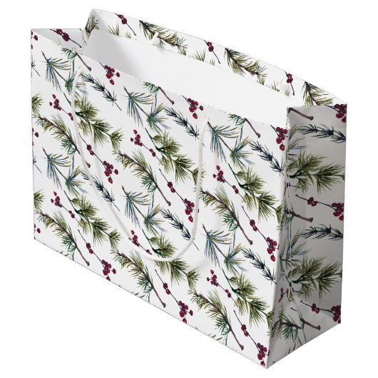 Watercolor Poinsettia Pattern  Groot Cadeauzakje (Achterkant Gekanteld)