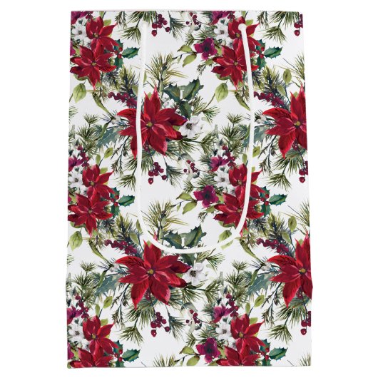 Watercolor Poinsettia Pattern  Medium Cadeauzakje (Achterkant)