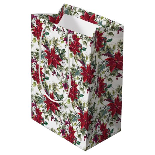 Watercolor Poinsettia Pattern Medium Cadeauzakje (Achterkant Gekanteld)