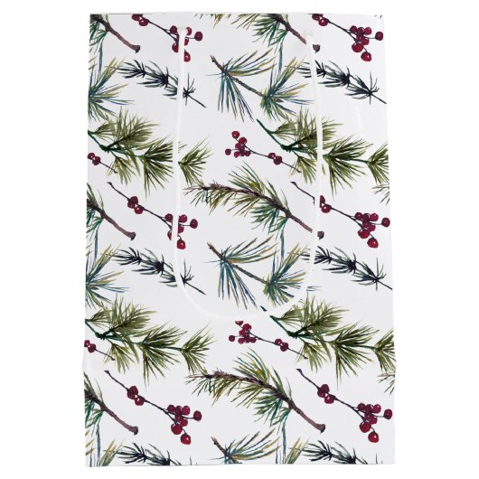 Watercolor Poinsettia Pattern  Medium Cadeauzakje (Achterkant)