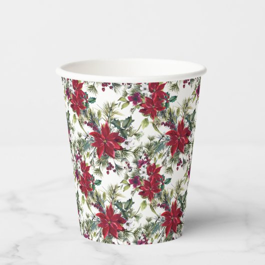 Watercolor Poinsettia Pattern Papieren Bekers (Voorkant)