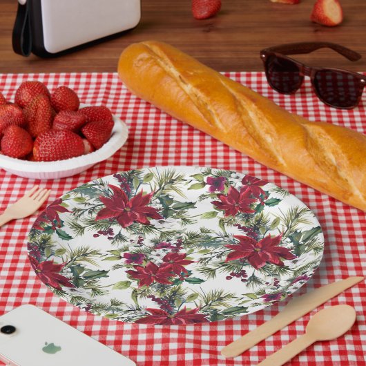 Watercolor Poinsettia Pattern  Papieren Bordje (Picknick)