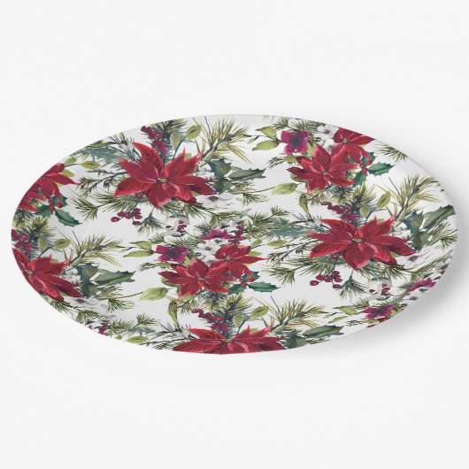 Watercolor Poinsettia Pattern Papieren Bordje (Gekanteld)