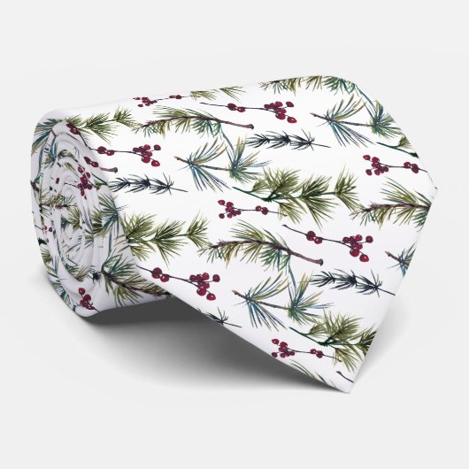 Watercolor Poinsettia Pattern  Stropdas (Opgerold)