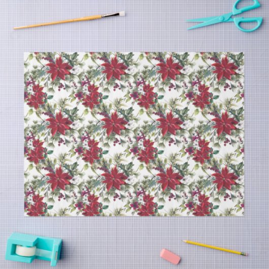 Watercolor Poinsettia Pattern Tissuepapier (Craft)