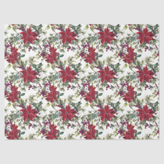 Watercolor Poinsettia Pattern  Tissuepapier (Voorkant)