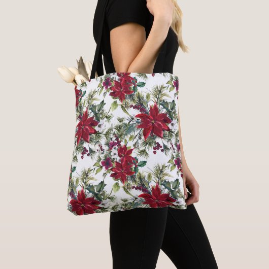 Watercolor Poinsettia Pattern Tote Bag (Dichtbij)