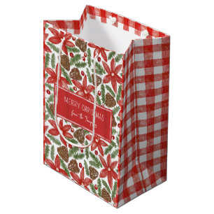 Watercolor Poinsettia & Pine Prettig Kerstfeest Va Medium Cadeauzakje