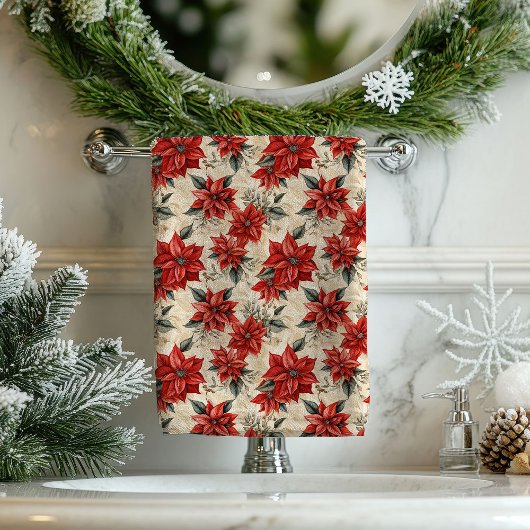 Watercolor Poinsettia Tablecloth Rustic Christmas Bad Handdoek