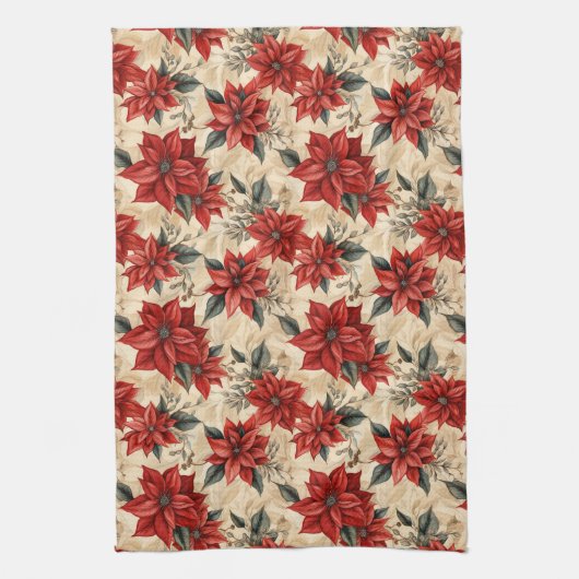 Watercolor Poinsettia Towel Rustic Christmas Style Theedoek (Verticaal)