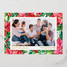 Watercolor Poinsettia's en Bessen Prettig Kerstfee