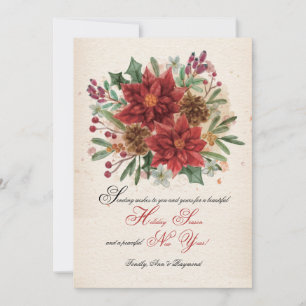 Watercolor Poinsettia's en Denneappels Kaart